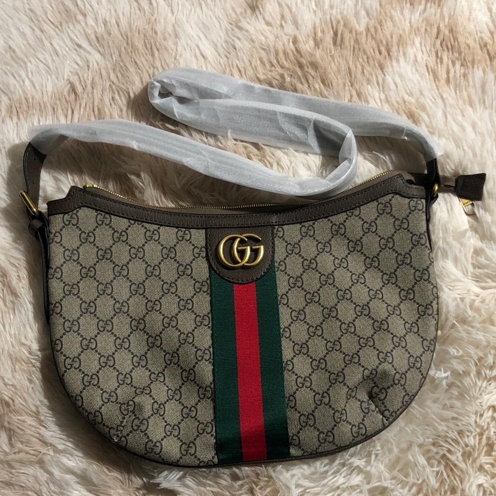 Gucci Tan Shoulder Bag with Green and Red Stripe